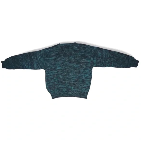 Vintage 80s Saturdays Teal & Black Geometric Knit Sweater - Size L - Picture 2 of 4